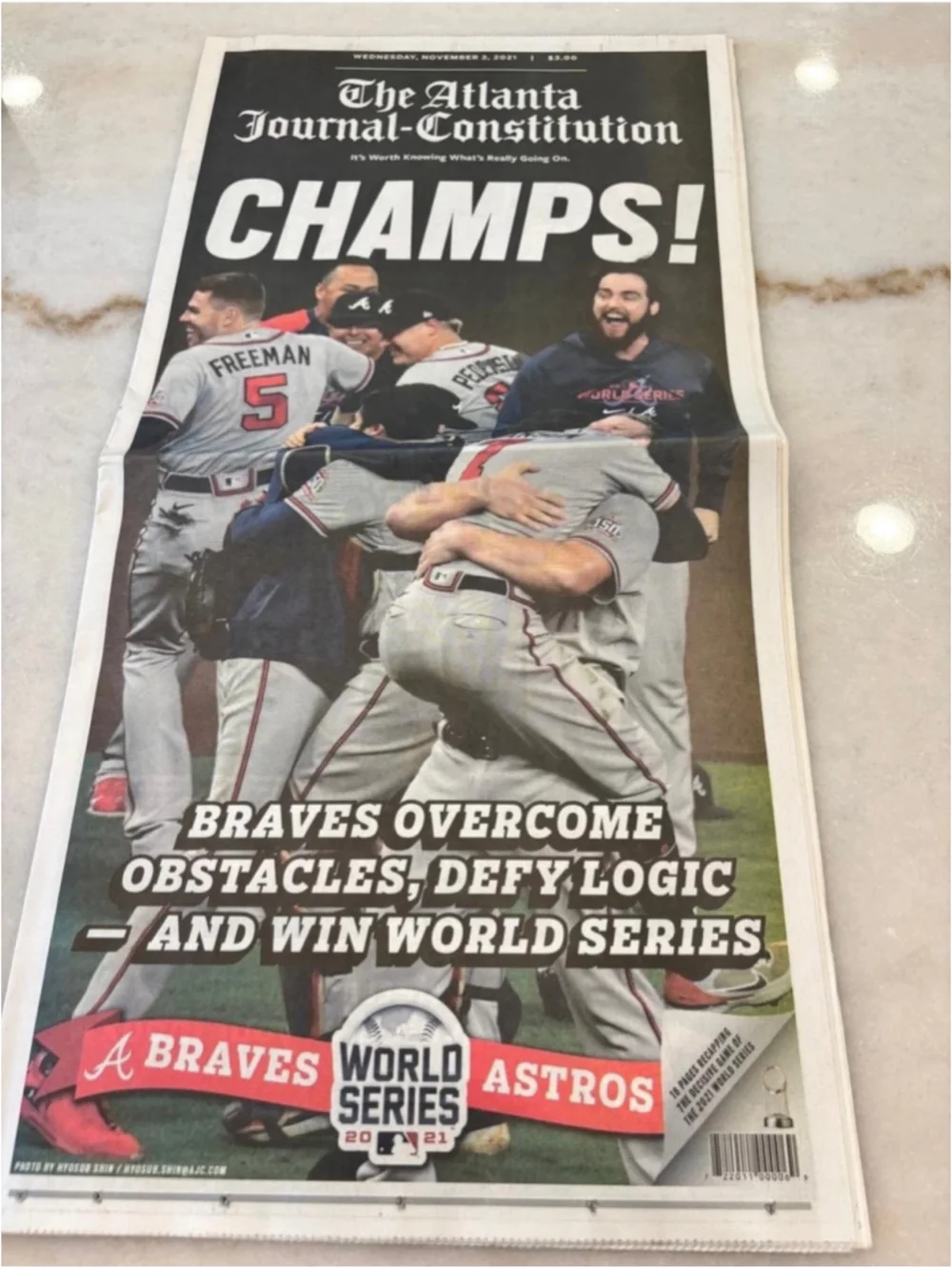 Atlanta Journal-Constitution 2021 World Series Champs Braves Newspaper #R60D